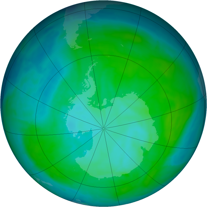 Antarctic ozone map for 13 January 2015